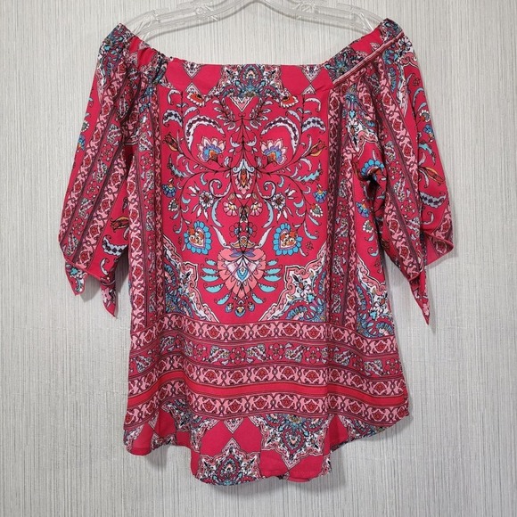 NWT Renee C. Vause Off the Shoulder Paisley print short sleeve shirt sz small - Picture 9 of 12